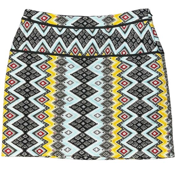 Ann Taylor Loft Aztec Tribal Multicolor Print Side Zip Mini Skirt Women's Size 8 - Picture 1 of 5